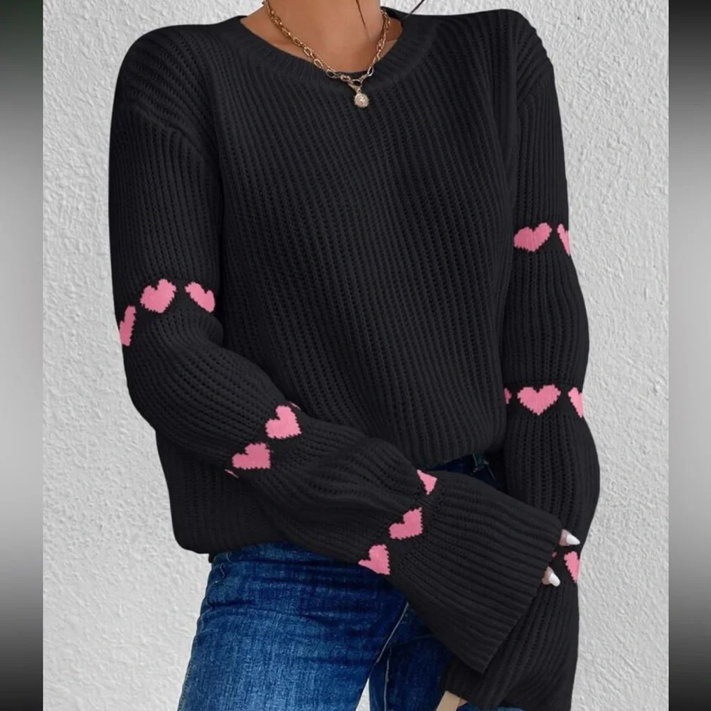 Cozy white hearts print sleeve sweater top - Picture 10 of 13